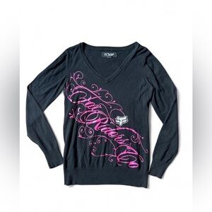Fox Black V-Neck Sweater